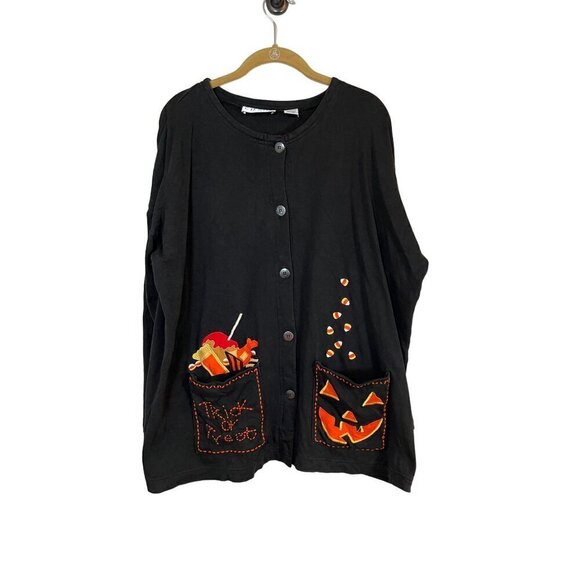 Chaus Jackets & Blazers - Chaus Jacket L Black Halloween Casual Festive Holiday Granny Preppy Embroidered